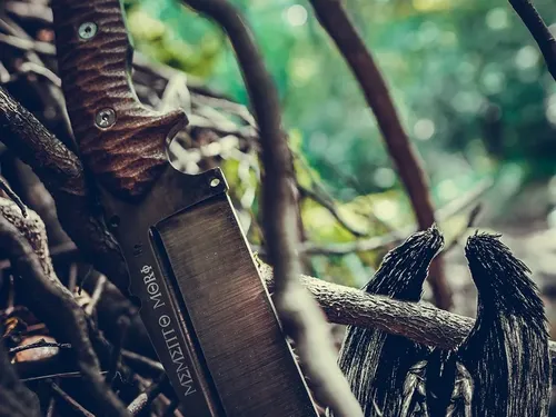 Explorer ONE Bushcraft Survival Hunting Knife - Micarta Bi-Color Handle Stainless Steel MV-58 with Genuine Leather Sheath  Firesteel Made in Spain